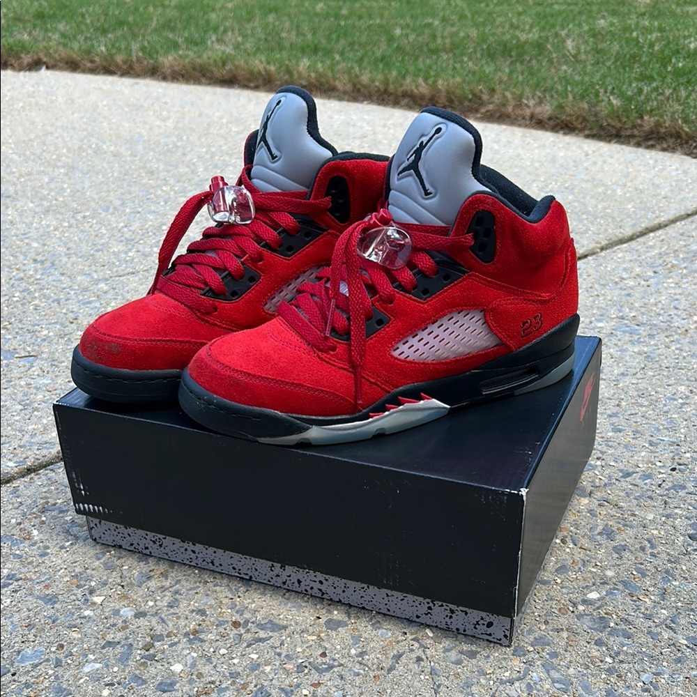 Jordan Red and Black Sneakers with Suede Upper and Air Unit